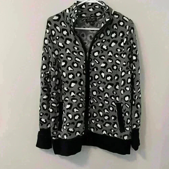 Rachel Zoe Size Large  Zip Up Sweater Jacket Leopard Print - Picture 1 of 4